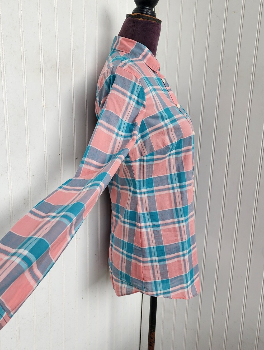 NWT J. Crew Plaid classic button-down shirt Coral Pink Blue Reef Shadow XS - Picture 5 of 14